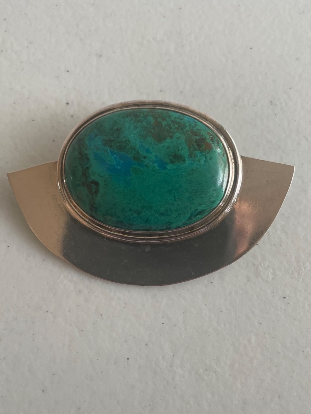 925 Money Clip with Large Chrysocolla Malachite Vintage Mexican Modernist - Picture 8 of 10